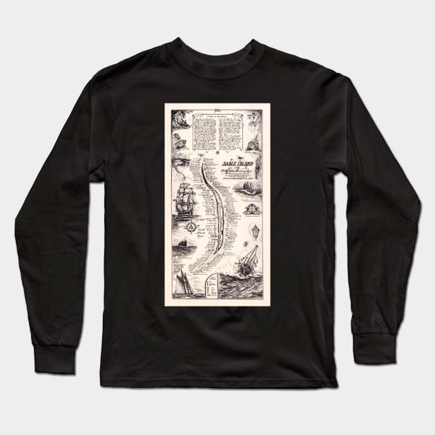 Sable Island Atlantic Graveyard Treasure Map Print Long Sleeve T-Shirt by ArtShare